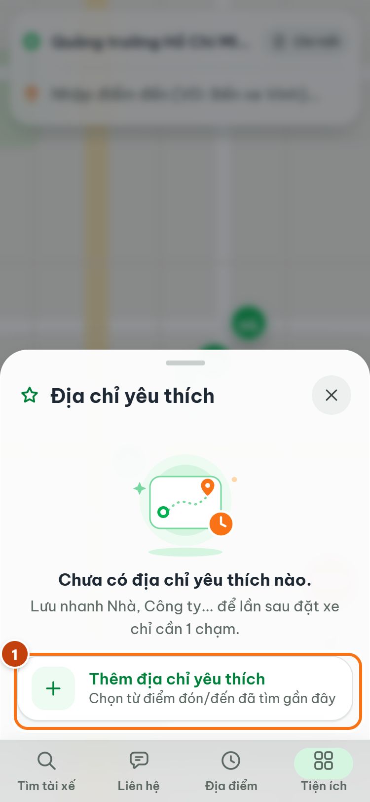 Trang Địa chỉ yêu thích chưa có địa chỉ, nút Thêm địa chỉ yêu thích